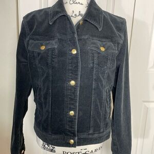 Lauren Jeans Co Ralph Lauren Women’s Med  Black Corduroy Trucker Jacket Gold